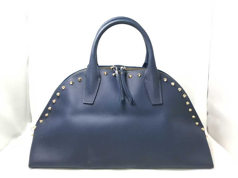 ◆GUM GIANNI CHIARINI ジャンニ キアリーニ ボストンバッグ ネイビー ゴールドスタッズ イタリア製 レディース