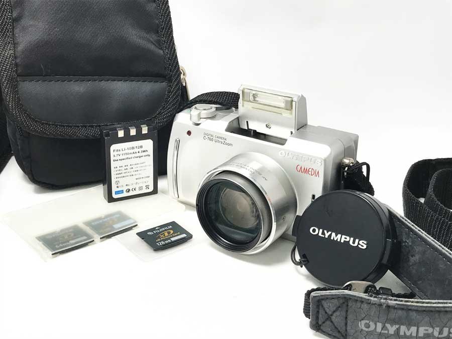 ◆動作品！OLYMPUS オリンパス C-760 Ultra Zoom コンパクトデジタルカメラ xDピクチャーカード3枚・社外バッテリー・キャップ・カバー付き