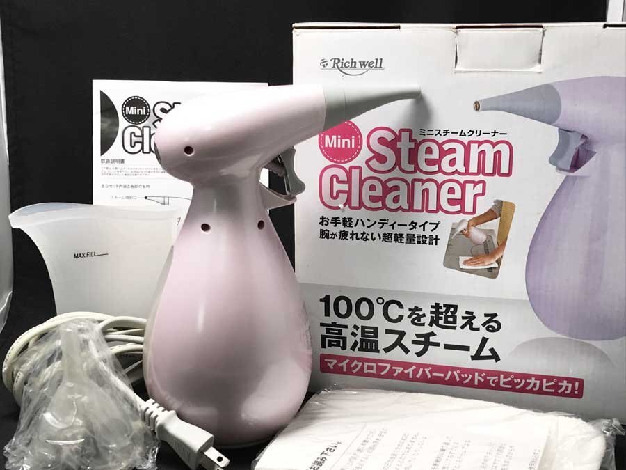 ◆通電OK！ほぼ未使用 rich well ミニスチームクリーナー RCW-06PK パールピンク 高温スチーム 超軽量 2010年製 ハンディタイプ 箱入り