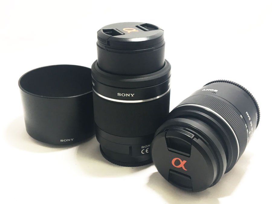 動作品 ２点セット SONY ソニー DT 55-200mm F4-5.6 SAM SAL55200-2・18-55mm f3.5-5.6 SAM SAL1855 ズームレンズ フード ALC-SH102付き