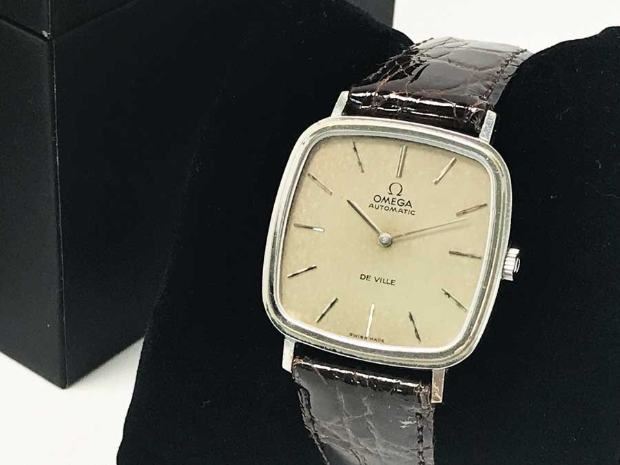 ◆動作品！OMEGA オメガ De Ville デビル デヴィル スクエアケース 自動巻 腕時計 2針 Ω メンズ BAMBIベルト難あり 社外箱付 アンティーク