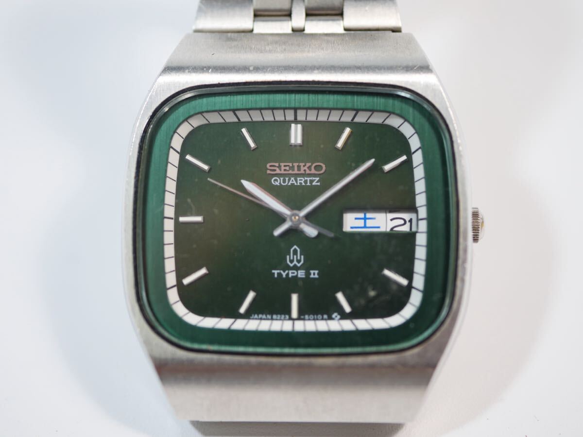 【41-4イ済】SEIKO QUARTZ TYPE Ⅱ セイコー 8223-501クォーツ スクエア 腕時計 メンズ 3針 デイデイト動作未確認