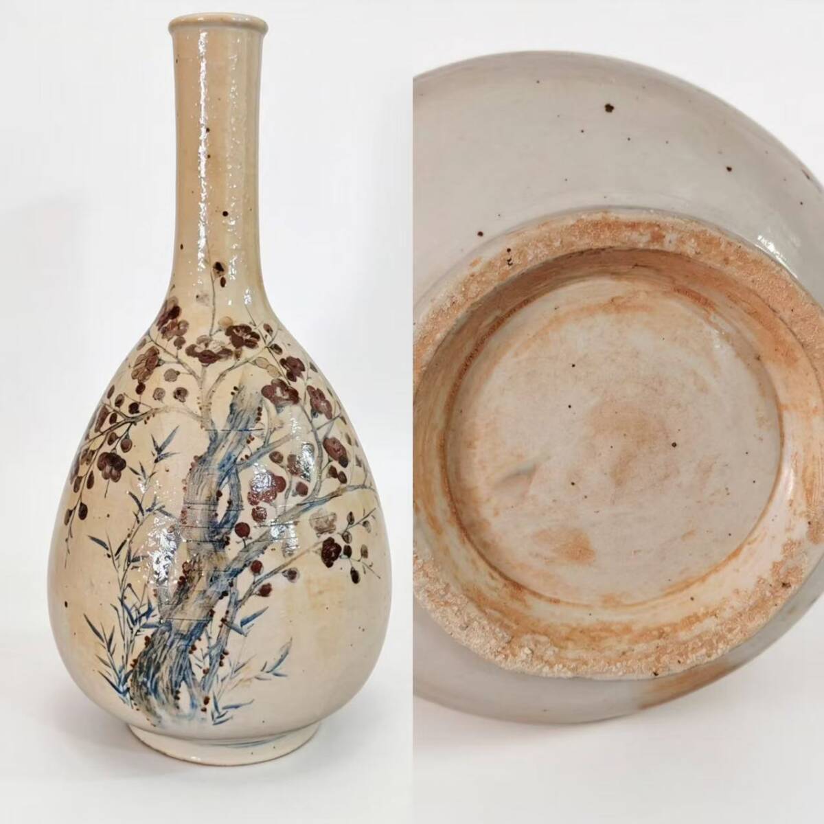 B8082◆旧家買出品◆ 朝鮮古美術 高麗磁 李朝時代 古高麗 高麗白磁染付長頸瓶 李朝17世紀 