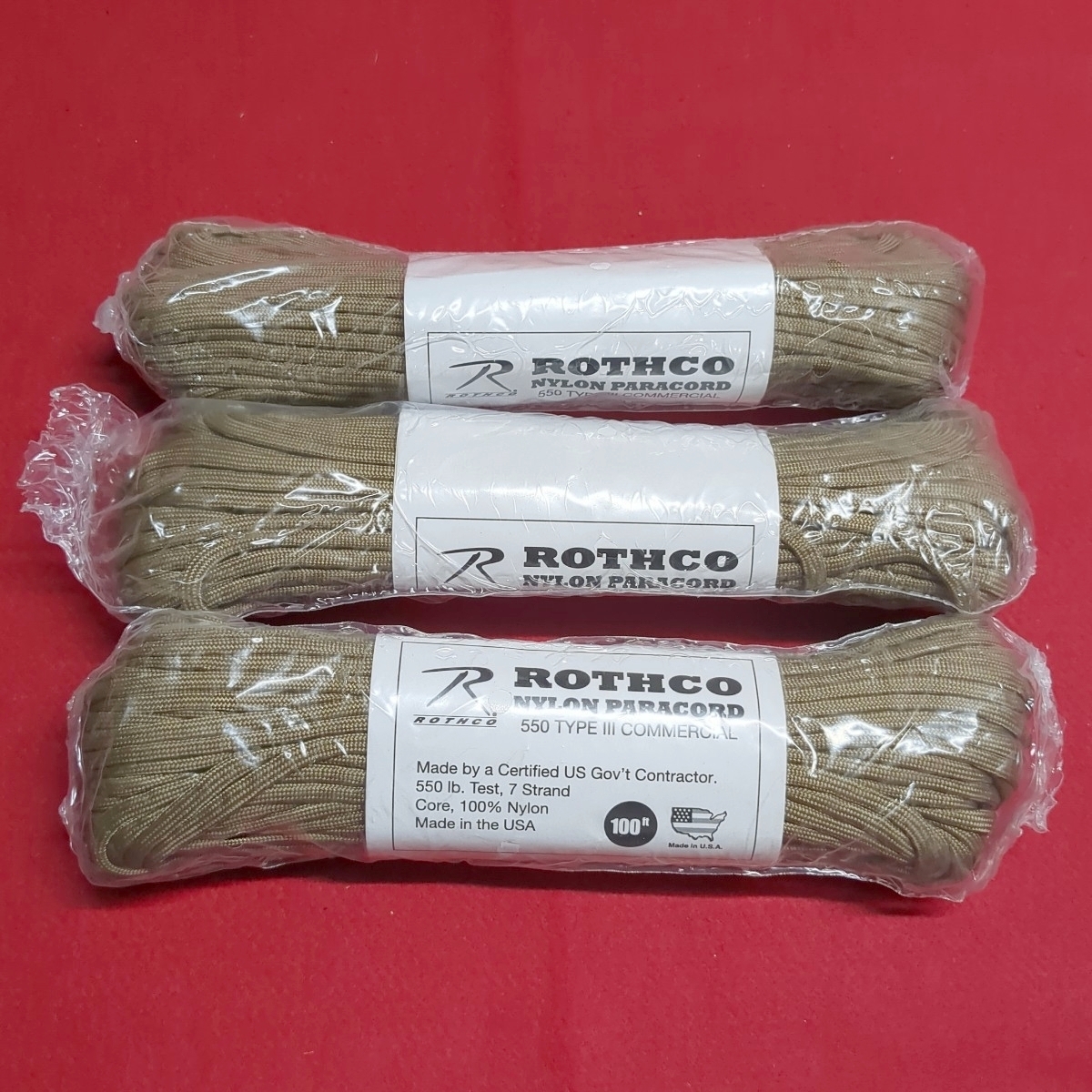 ROTHCO ロスコ ナイロンパラコード 550 TYPE III COMMERCIAL パラコード パラシュートコード タイプ3 アメリカ軍 米軍 30m OD