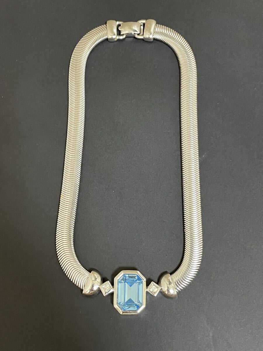 Christian Dior クリスチャンディオール ブルー トパーズ 長方形 クリスタル シルバー トーン ネックレス