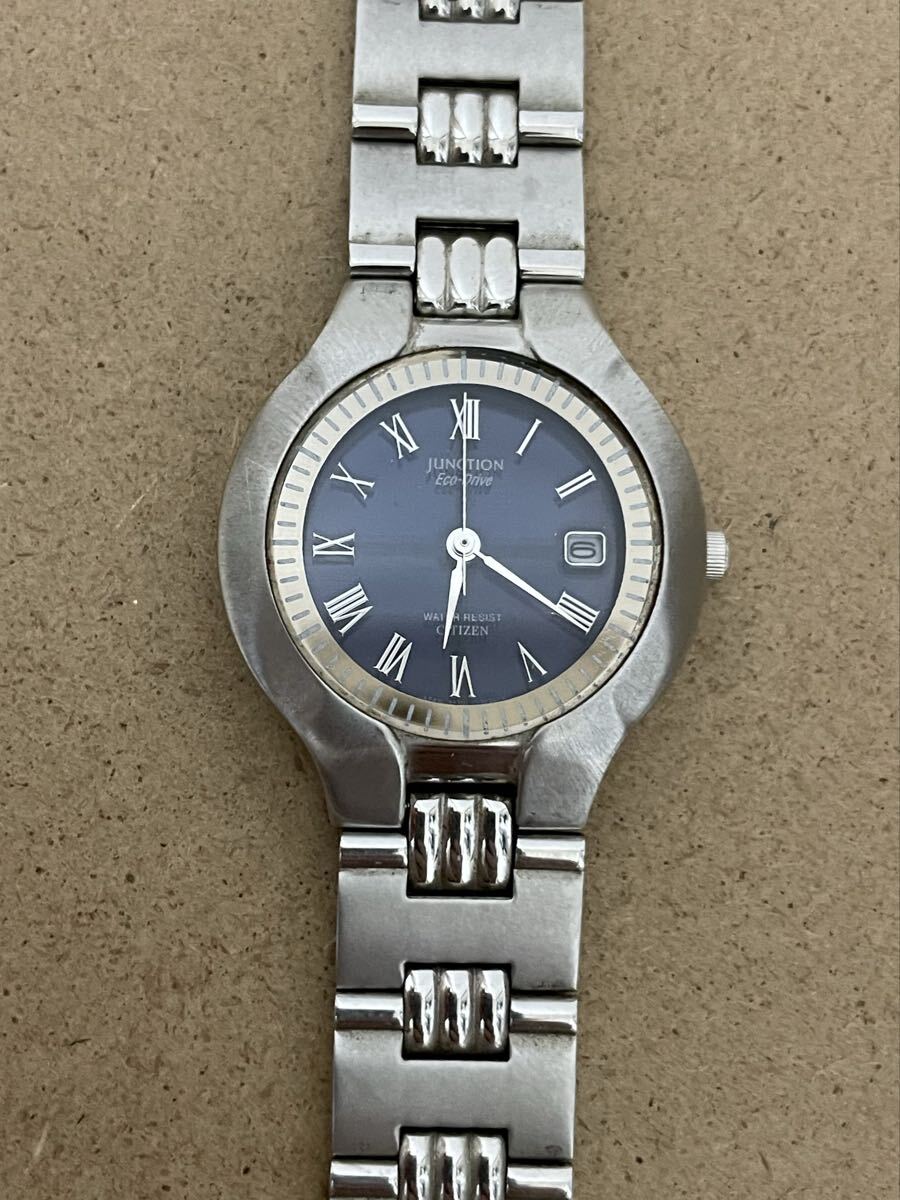CITIZEN シチズン JUNCTION 8511-L16665 Eco-Drive エコドライブ 3針 デイト 腕時計 青文字盤 ブルー ヴィンテージ 
