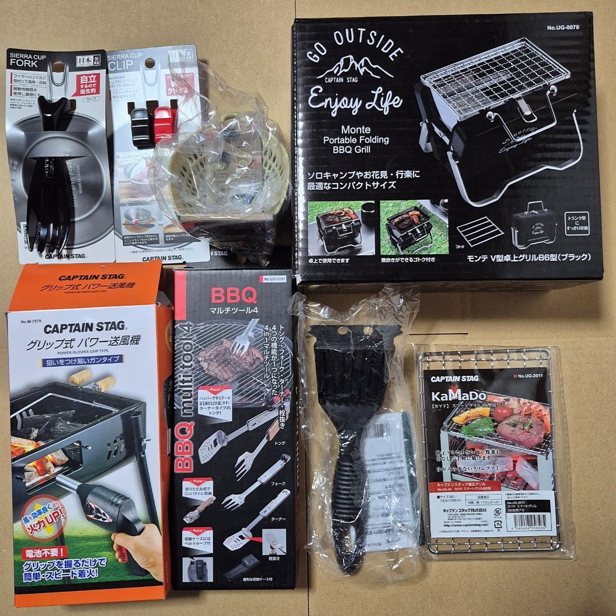 未使用 モンテV型卓上グリル 替え網 BBQマルチルール4 レスト 送風機 ザルボウル フォーク クリップ キャプテンスタッグ 80s26-0788-1