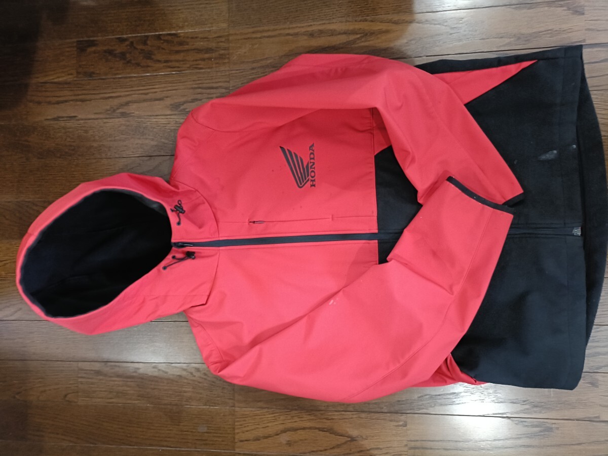 送料込！GU HONDAコラボ フリース切り替えパーカージャケット ナイロンジャケット レッド 赤 L