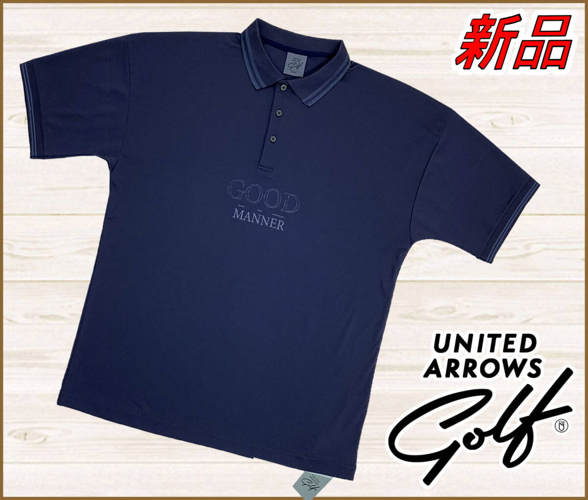【国内正規品】67%OFF◆ユナイテッドアローズゴルフポロシャツ◆メンズスローガンロゴ半袖カットソー◆紺ネイビーM定価:17,600円