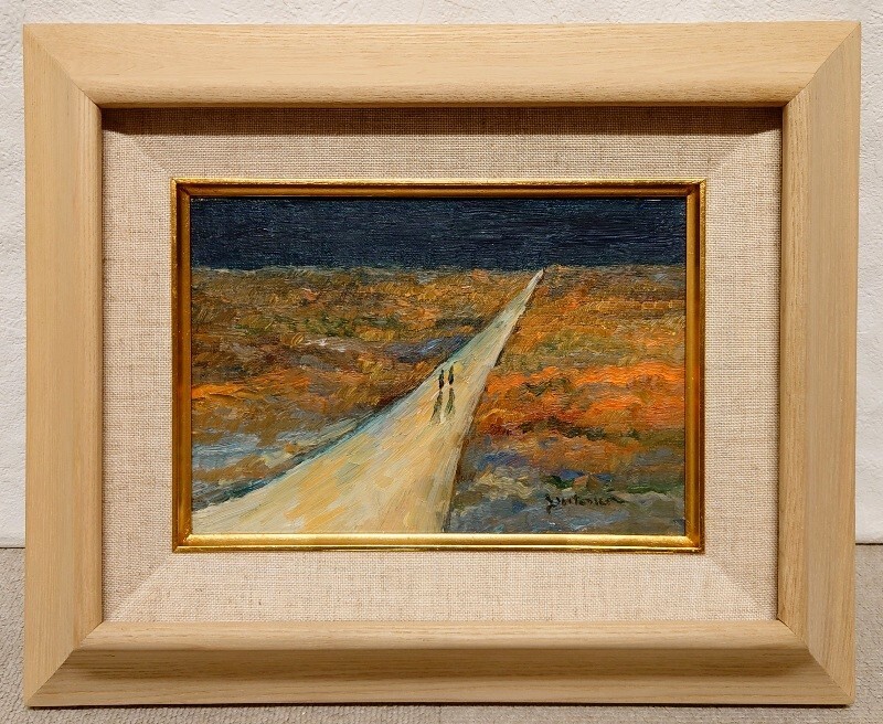 真作保証 平田ゆたか「朝の道」油彩 SM号 1980年 個展作 ローマ法王作品献上 イタリアの光を描く画家 在住50年 バチカン文化庁所蔵 