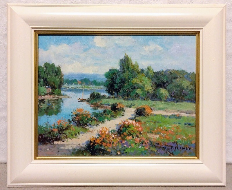 真作保証 ピエール・ロネット「花咲く小径」油彩 6号 印象派近代画家 光と色彩が織りなすフランス風景 水辺 ※Pierre Ronet