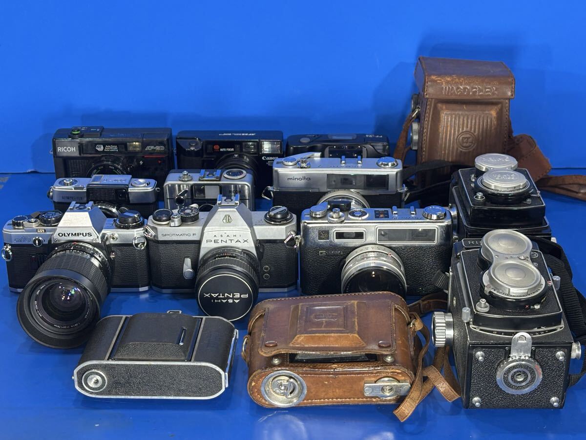 カメラまとめ 一眼レフカメラ レンジファインダーカメラ 二眼レフ 蛇腹 Asahi Pentax Olympus Yashica Ricohflex Zeiss Ikon他 ジャンク品