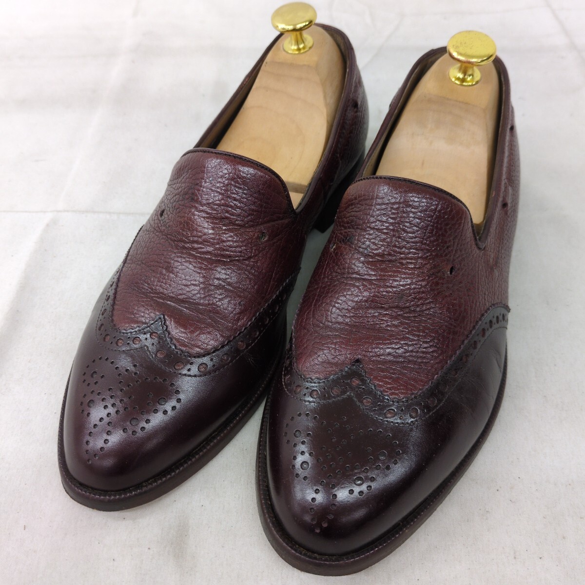 2092▲ BALLY バリー メンズ サイズ5 ローファー バーガンディ 靴 シューズ ウイングチップ 本革 革靴 レザーシューズ
