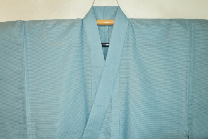 弐9754RM 化繊平絽 男着物単衣 裄70丈147К水浅葱色の無地 新品仕立て上がり