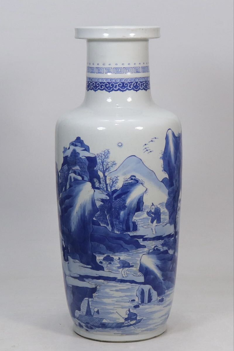 【竹河】中国古美術 清時代 青花 花瓶 時代物 唐物 古玩 骨董 藏出 置物 骨董品 当時物 置物 飾壺 中国磁器 高さ47.5cm w15