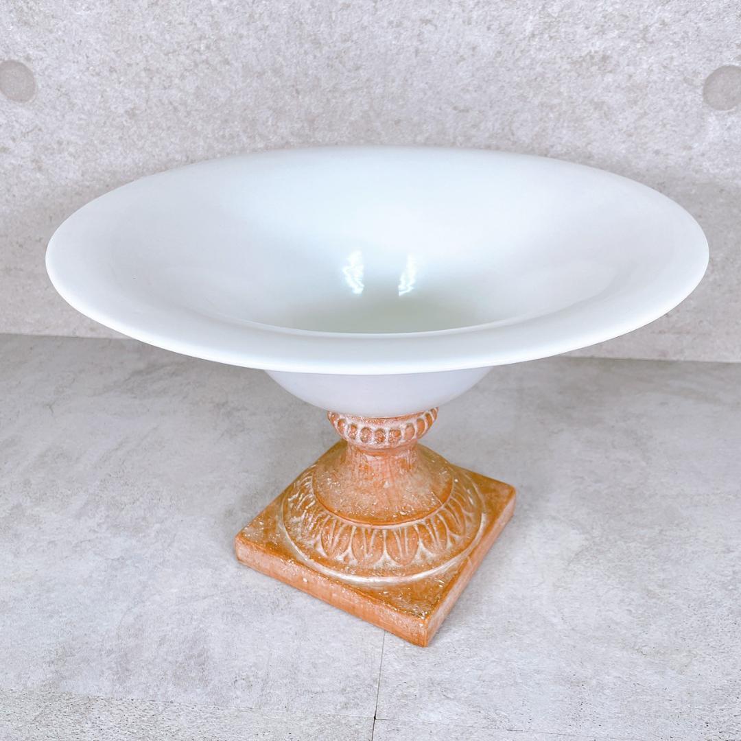 【ヤフオクのみ】アンティーク風 インテリアコンポート ガラス×陶器 台座付き 飾り鉢