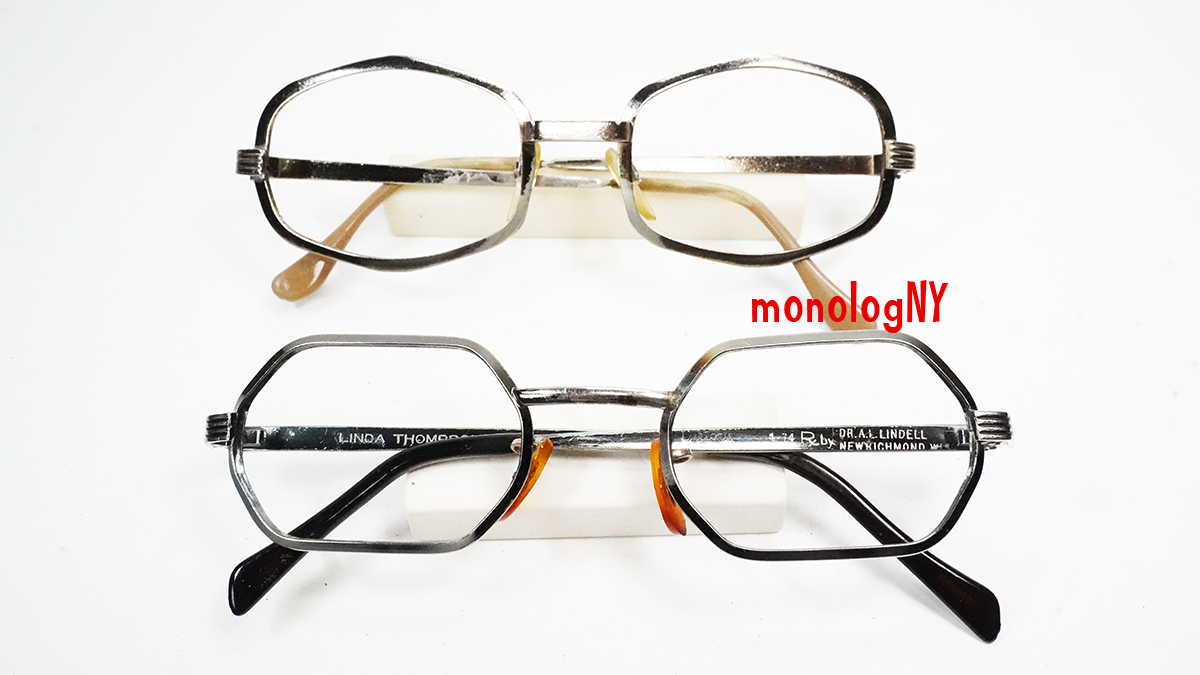 ジャンク難アリ訳アリ 1960s ビンテージ六＆八角形メタル眼鏡フレーム２点セット ITALY & Victory ライトゴールド＆シルバーメタル