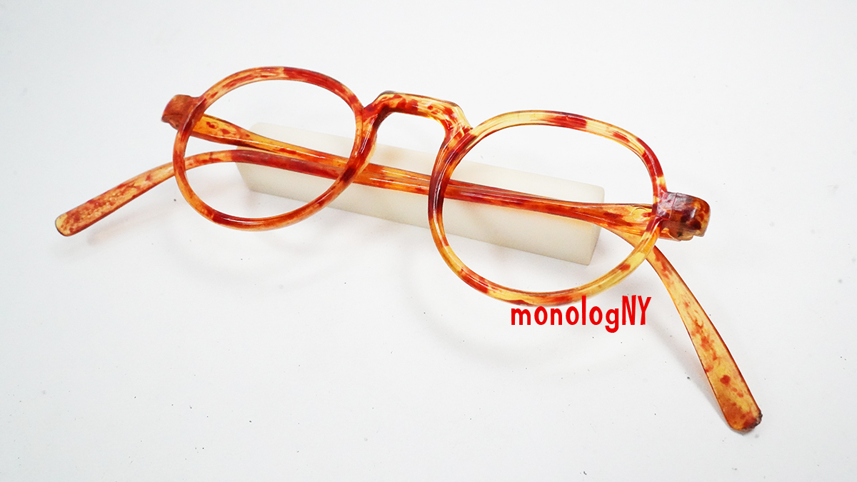 USA アンティーク眼鏡フレーム 1910s ライトマーブルアンバーANTIQUEセルロイド USレトロ Vintageアメリカ製クラッシックレアメガネ