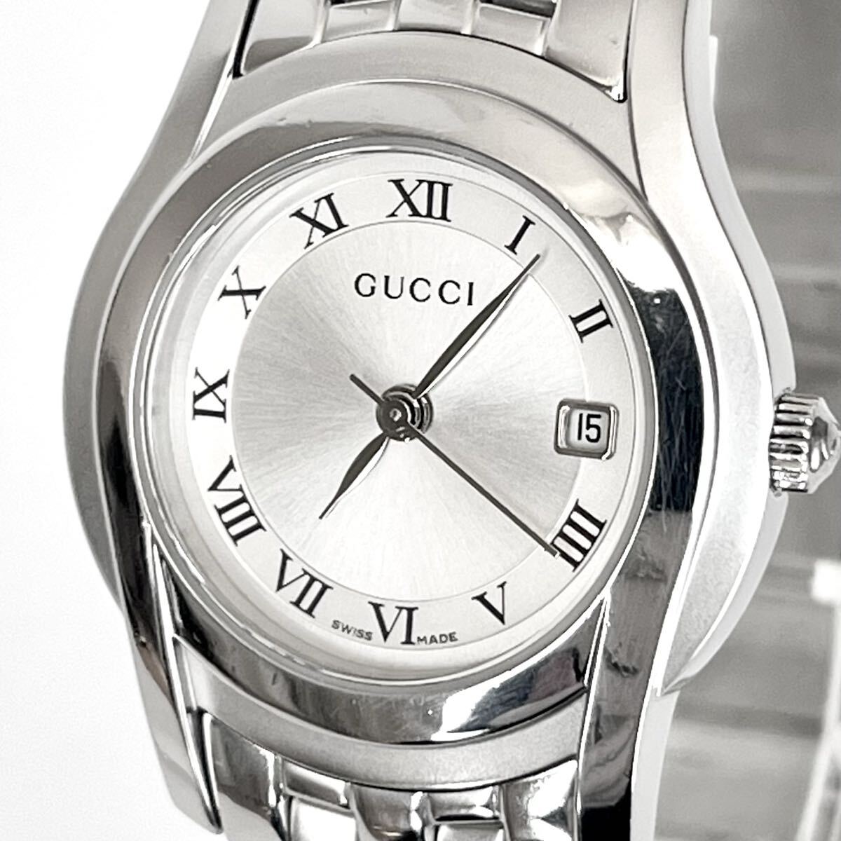 【稼働】磨き済み グッチ GUCCI 5500L レディース 腕時計 美品 電池新品 シルバー文字盤 s2314