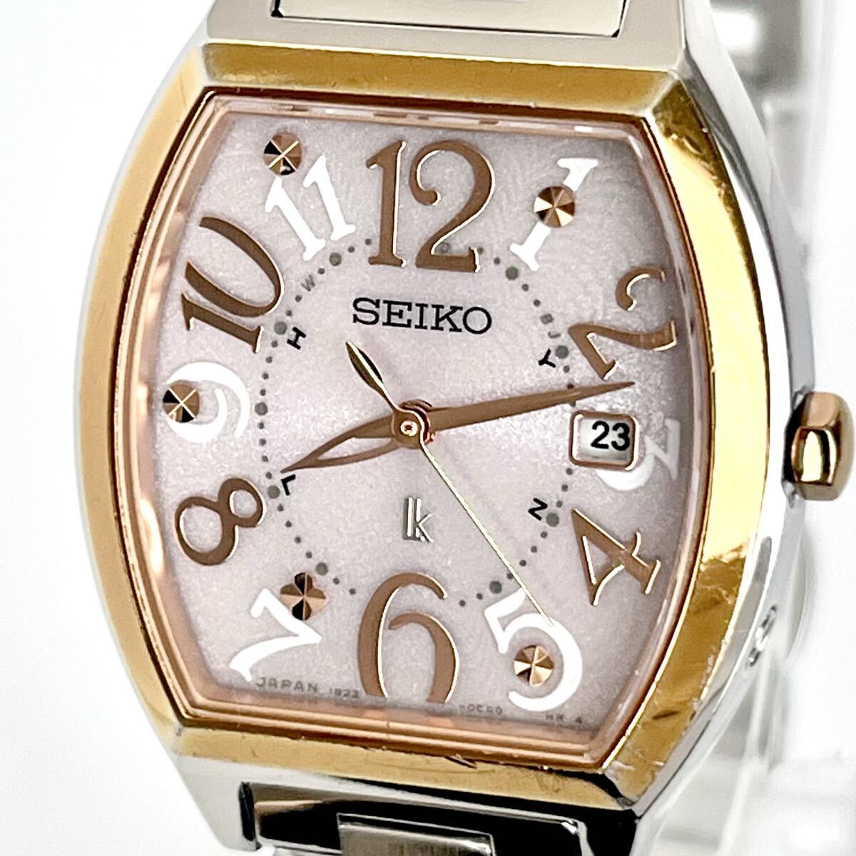 【稼働】磨き済み セイコー SEIKO ルキア LUKIA レディース 腕時計 電波ソーラー 美品 ピンクシルバー文字盤 ゴールド s2336