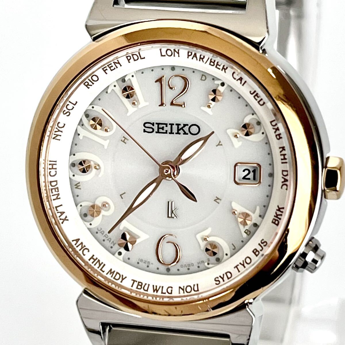 【稼働】磨き済み セイコー SEIKO ルキア LUKIA レディース 腕時計 電波ソーラー 美品 ゴールド 白文字盤 s2343