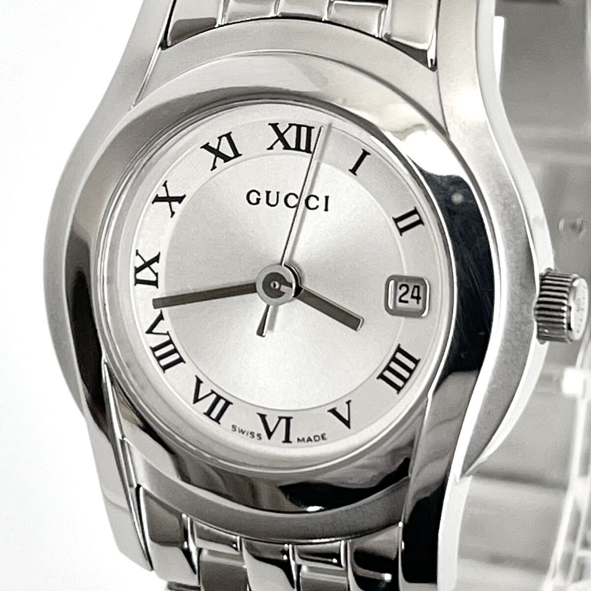 【稼働】磨き済み グッチ GUCCI 5500L レディース 腕時計 美品 電池新品 シルバー文字盤 s2333