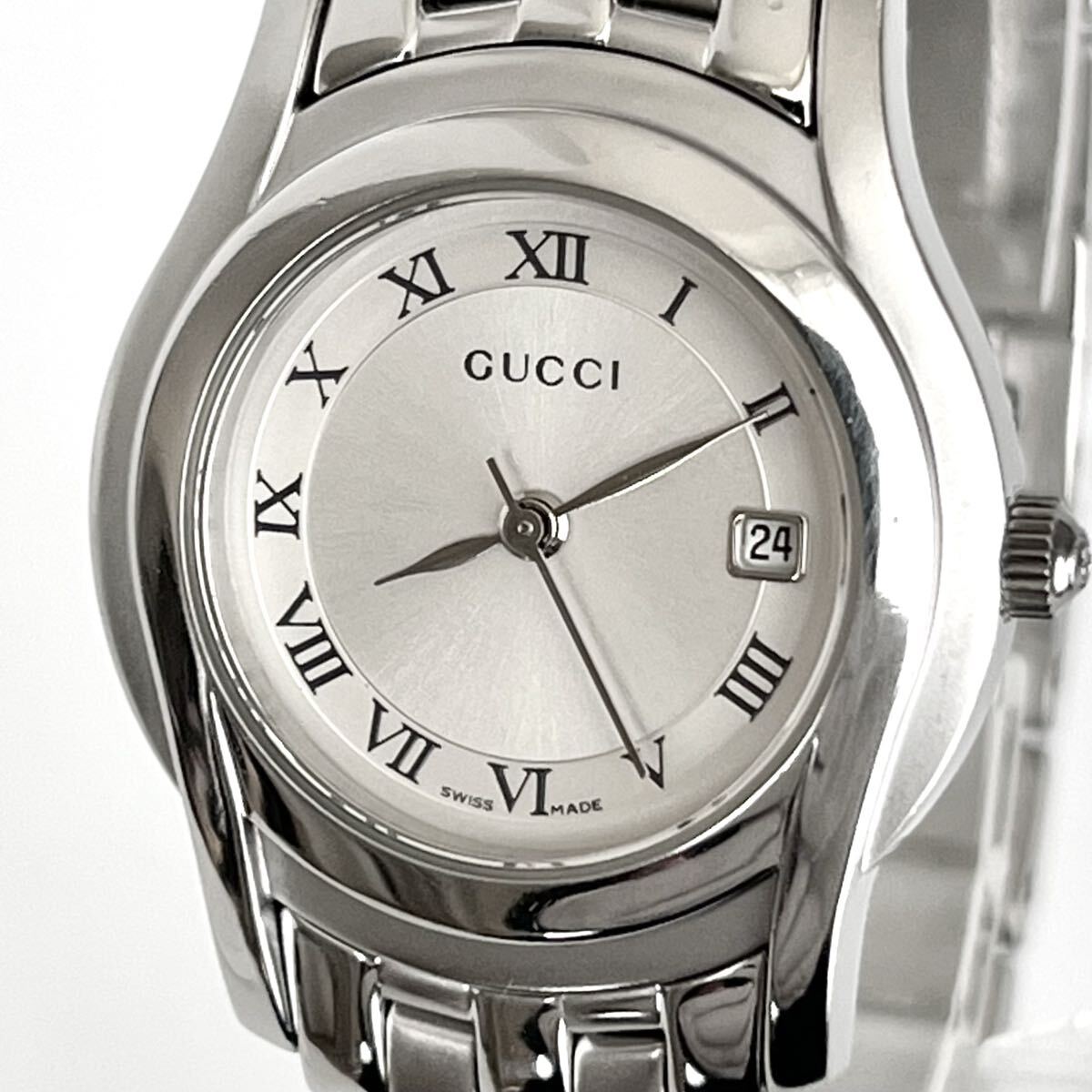 【稼働】磨き済み グッチ GUCCI 5500L レディース 腕時計 美品 電池新品 シルバー文字盤 s2334