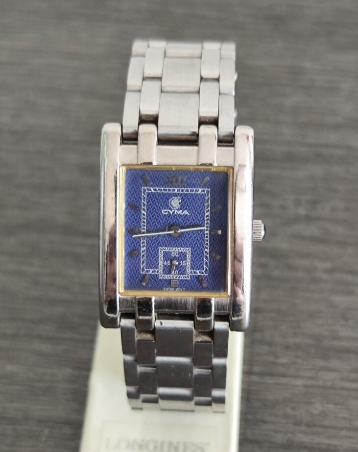 稼働品 CYMA シーマ レディース腕時計 紺色文字盤 スモセコ秒針 オリジナルバンド 