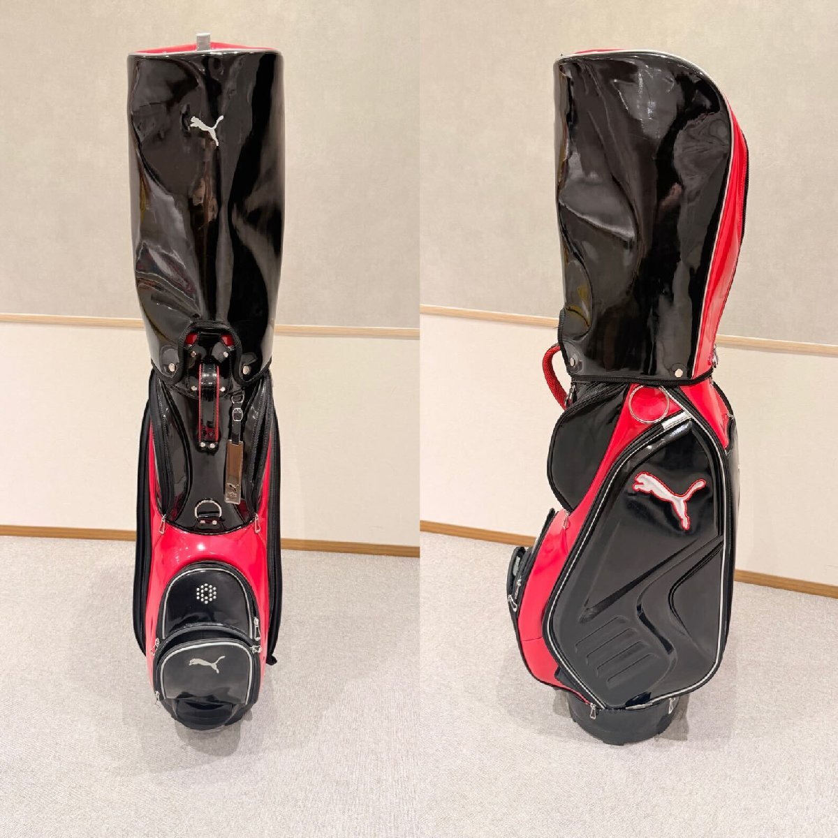 【524_33187】1円～ 中古品 PUMA プーマ キャディバッグ ゴルフバッグ レッド×ブラック 5分割 フード付き 一部キズ有り
