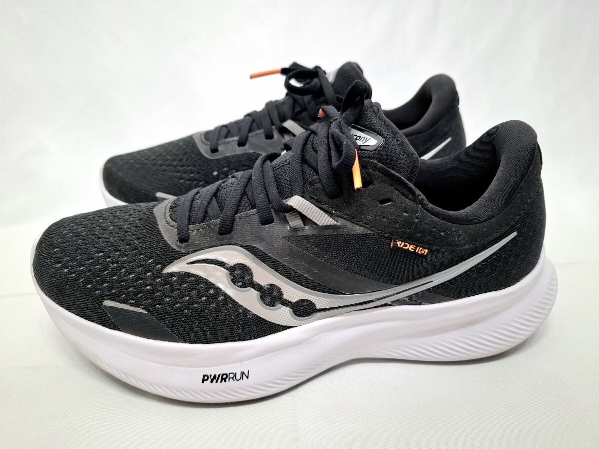 良好 Saucony ride16 ランニングシューズ US8 26cm 黒 銀 サッカニー ライド16 