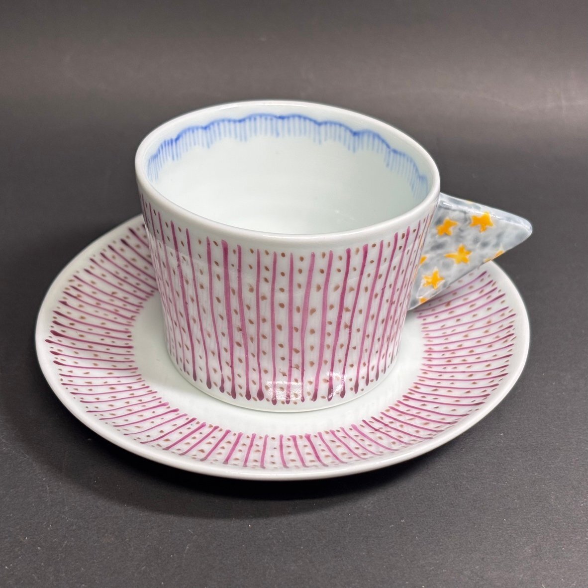 【41】【併売・店頭引取可】SHOU TARO 縞 星 デミタスカップ 本体のみ 磁器 コーヒー 作家作品 伝統工芸 工芸 長期保管品