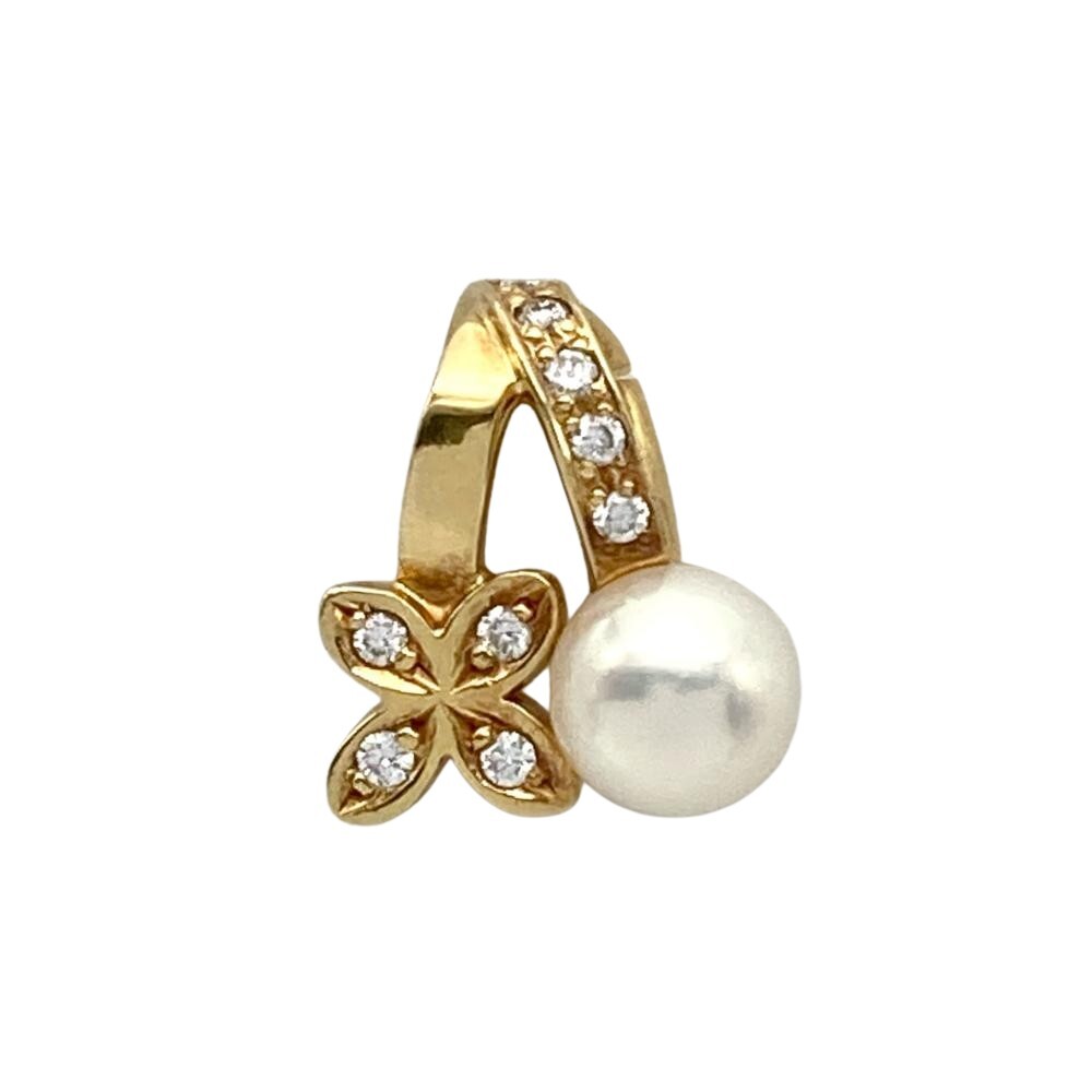 ミキモト MIKIMOTO パール 1P ペンダントトップ ダイヤモンド K18YG 2.1g 真珠 イエローゴールド フラワーモチーフ レディース