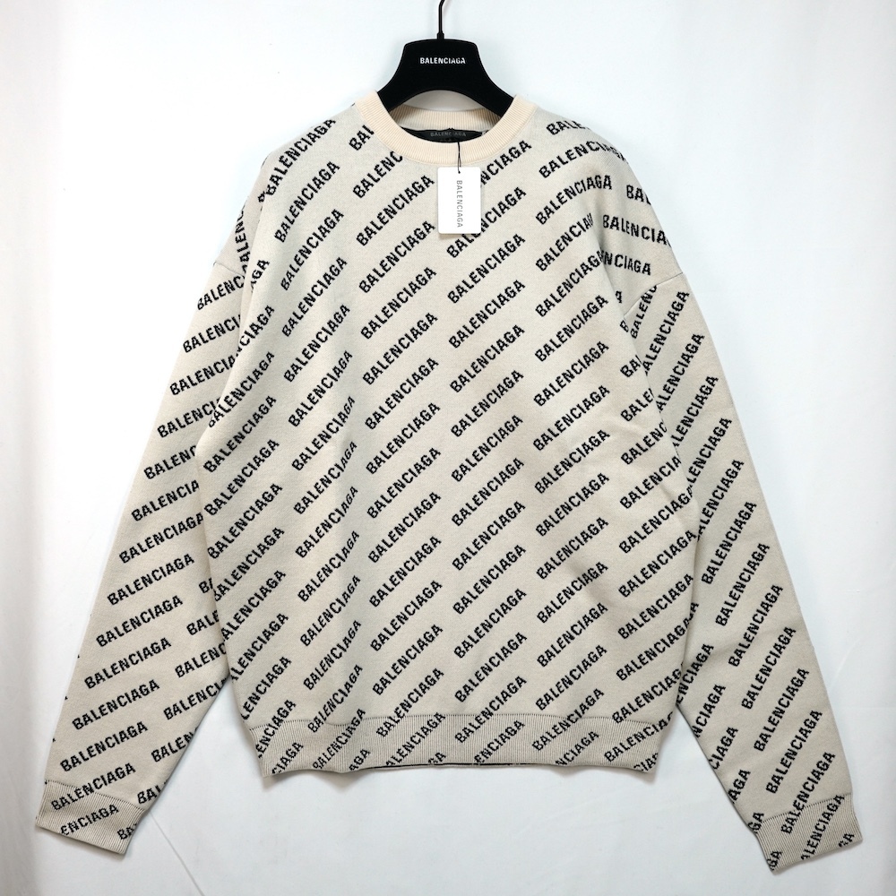BALENCIAGA バレンシアガ All Over Logo Sweaters オールオーバー ロゴ クルーネック セーター ニット XS ホワイト ブラック 702952T3233