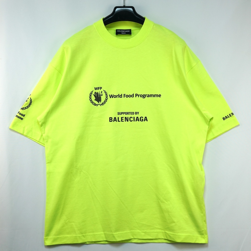 BALENCIAGA バレンシアガ WFP World Food Programme ロゴ ラバープリント Tシャツ ミディアムフィット アシッドイエロー Sサイズ