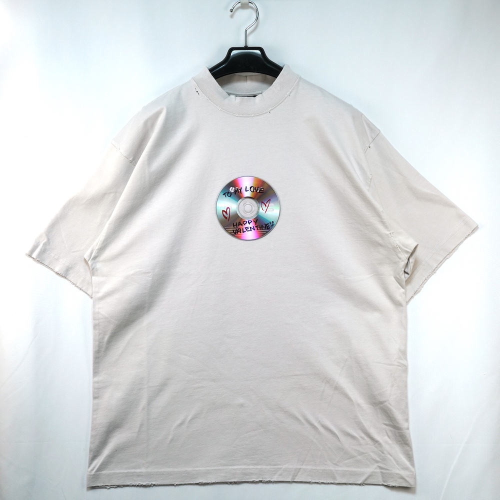 BALENCIAGA バレンシアガ To My Love Happy Valentine T-Shirt ヴァレンタイン Tシャツ CD ヴィンテージ加工 グレー M 764235 TOVE4 9016