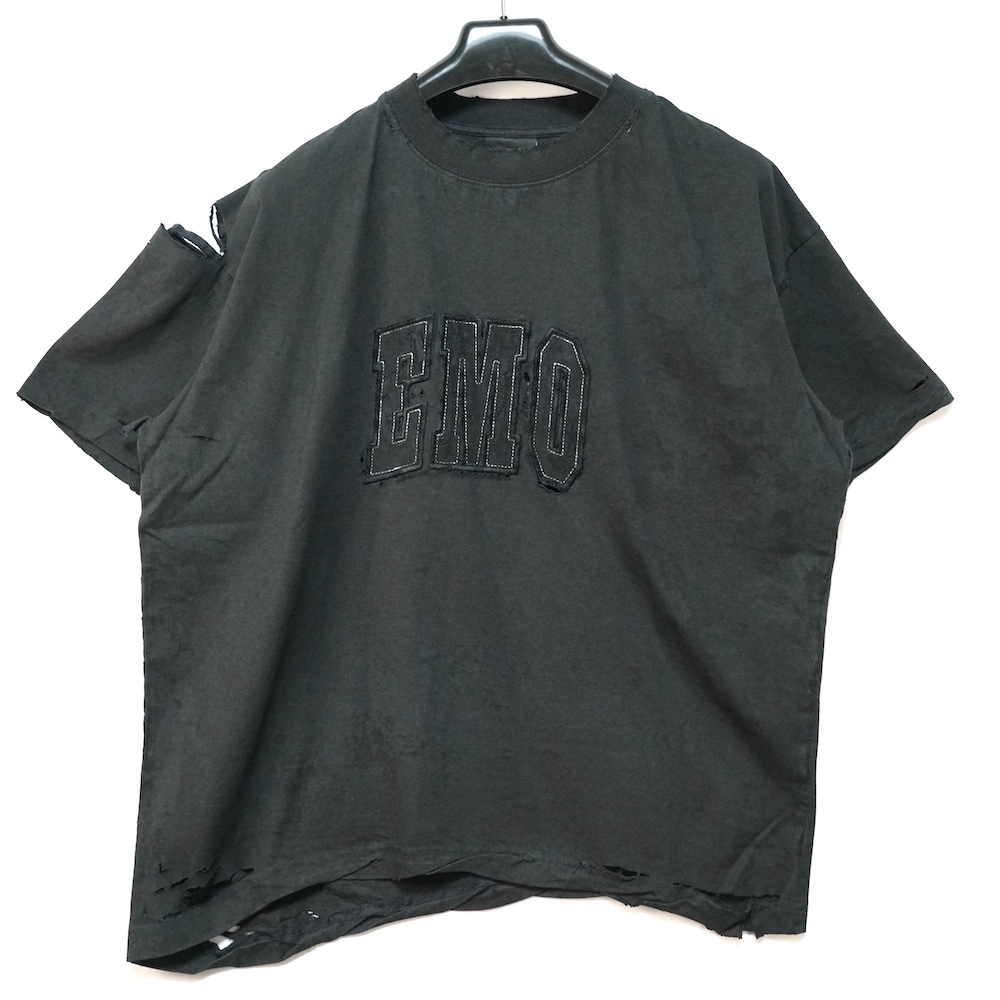 BALENCIAGA バレンシアガ EMO ロゴ エンブロイダリー デストロイ加工 Tシャツ ブラック Sサイズ 626344 TSVP4
