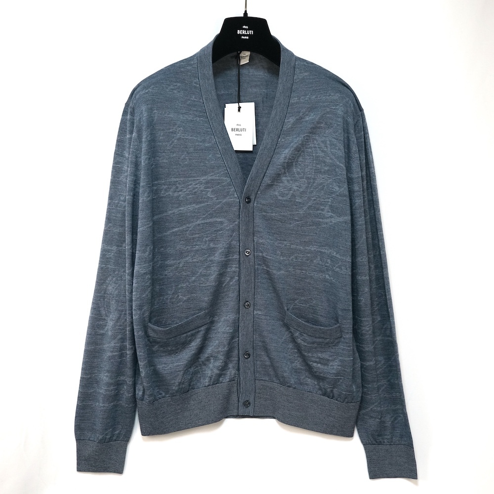 BERLUTI 1895 PARIS ベルルッティ ライト スクリット ウール カーディガン Lサイズ ダスティーブルー R26KCL79-001