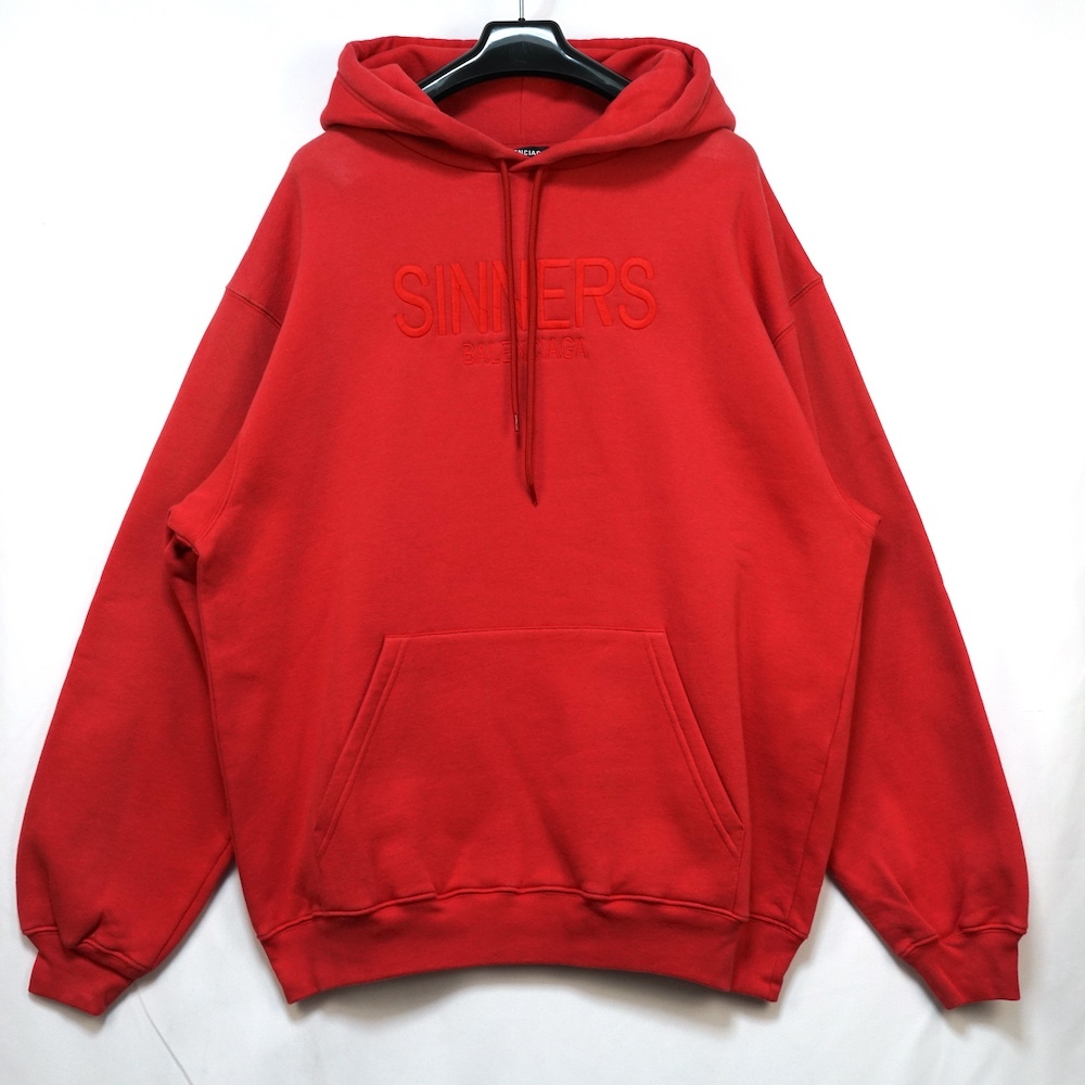 BALENCIAGA バレンシアガ SINNERS エンブロイダリー ロゴ スウェット フーディー パーカー Sサイズ レッド 487209 TBV45