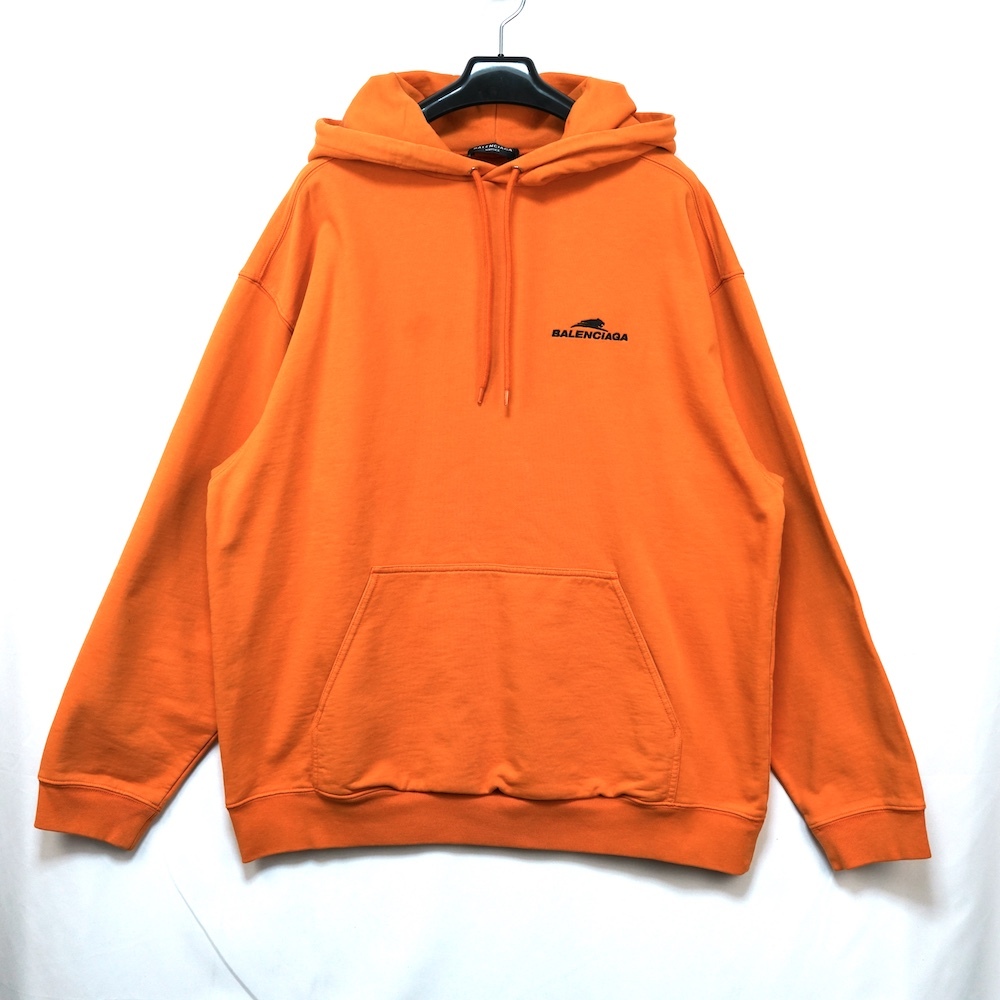 BALENCIAGA Tiger Embroidered Logo Hoodie バレンシアガ タイガー エンブロイデッド フーディ パーカー オレンジ 刺繍 sizeM 600583 TLVI6