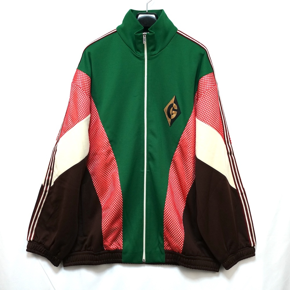 GUCCI ZIP OVER JKT TECHNICAL JERSEY G Rhombus track jacket グッチ メッシュ切替 ジップアップ トラックジャケット グリーン XLサイズ