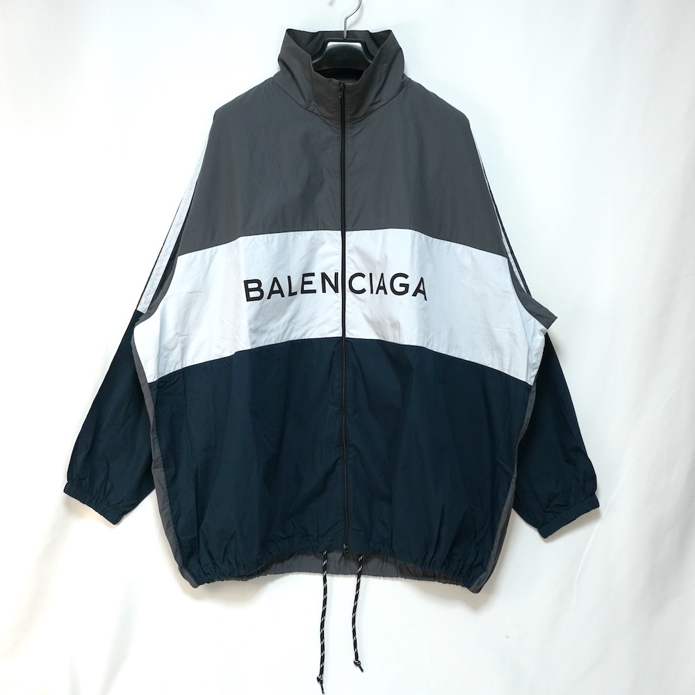 BALENCIAGA バレンシアガ TRACKSUIT POPLIN SHIRT JACKET ポプリン シャツ トラック ジャケット グレー ネイビー ホワイト 38 508901 TWB13