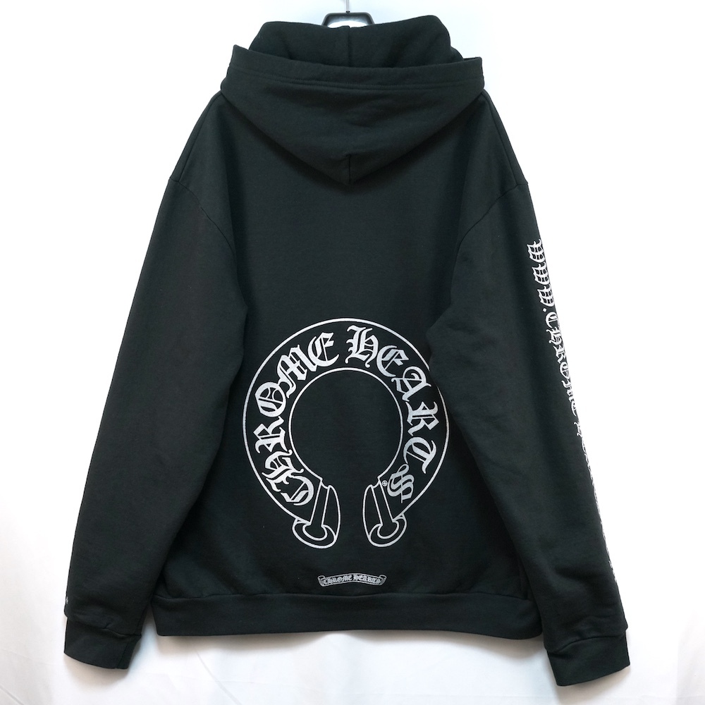 CHROME HEARTS クロムハーツ Silver Glitter Hoodie シルバー グリッター スウェット フーディ パーカー ホースシュー ブラック XLサイズ