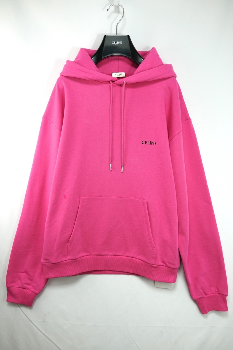 CELINE セリーヌ フロント ロゴ ルーズ フーディー パーカー ピンク コットン Mサイズ 2Y958670Q