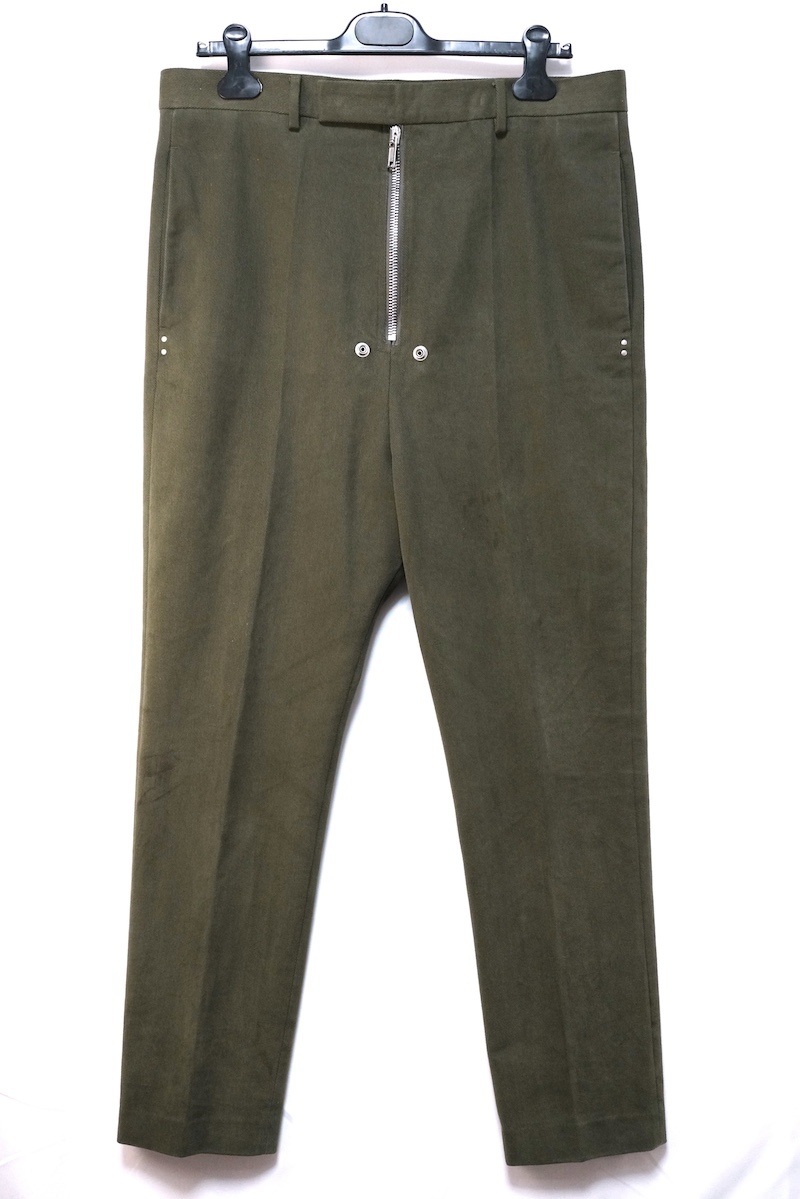 RICK OWENS リックオウエンス センタージップ コットン ストレート パンツ グリーン 50サイズ RU02B2334-CF