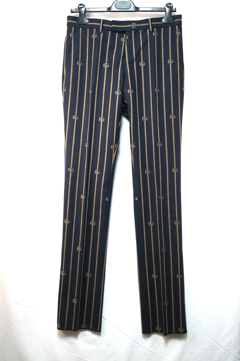 GUCCI グッチ インターロッキングG ストライプ ウール パンツ スラックス ネイビー 46サイズ 692041 ZAGK0