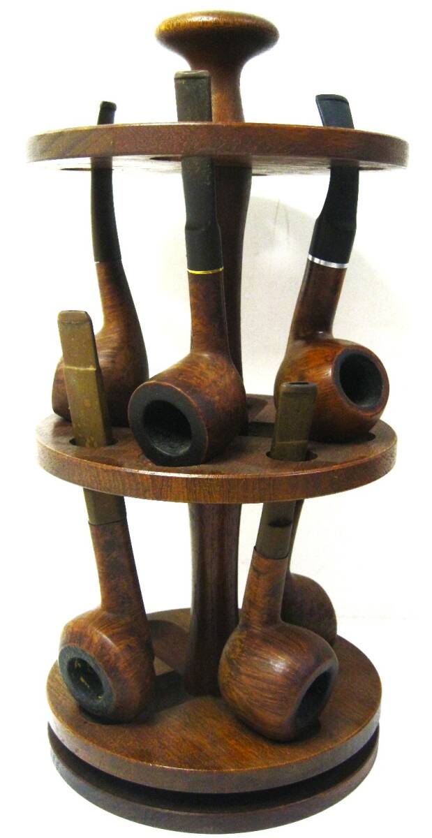 【東京 谷中 質屋おぢさん】アンティーク レトロ 骨董品 デンマーク 木製 パイプ スタンド 回転式８本差し
