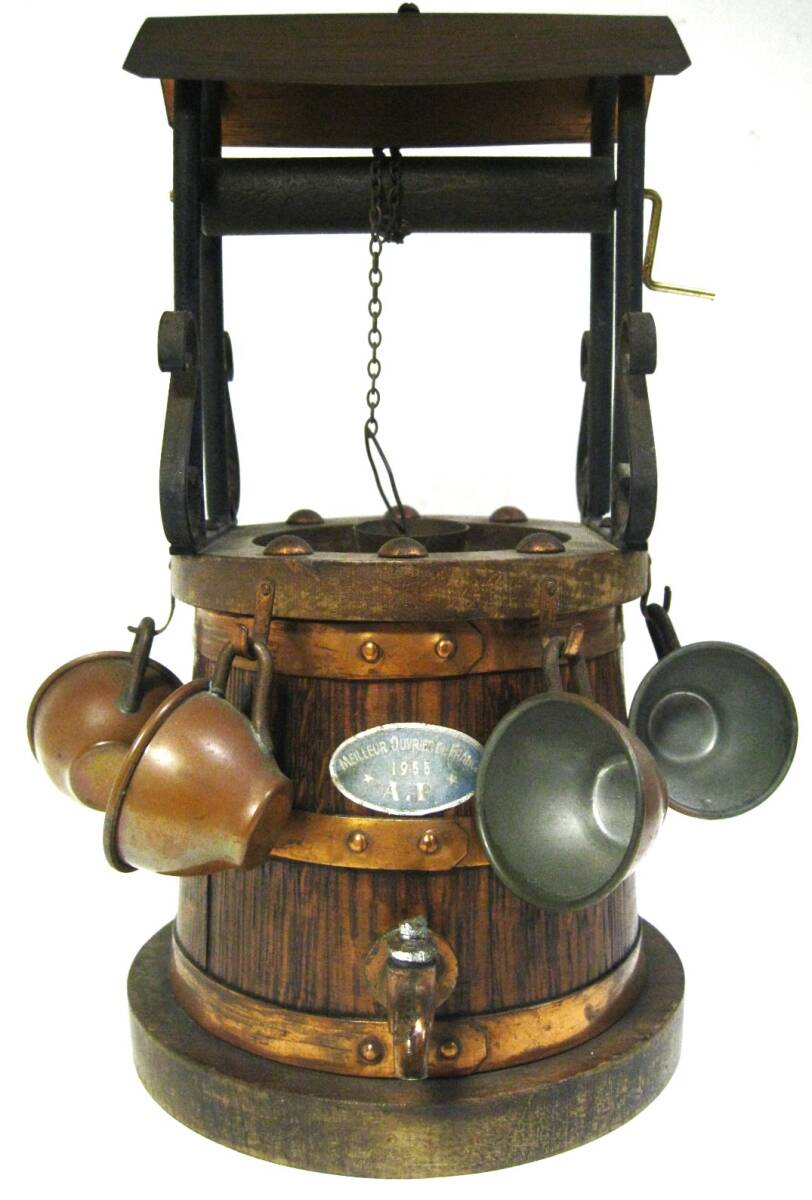 【東京 谷中 質屋おぢさん】アンティーク レトロ 骨董品 木と銅製 フランスの最高の労働者リキュール ボトル