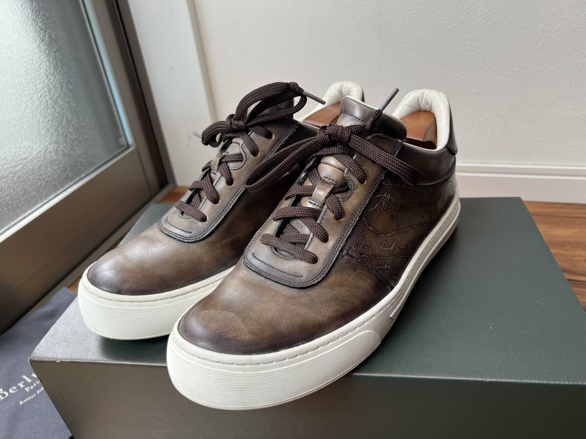 Berluti プレイグラウンド 付属完備 ヴェネチアレザー スニーカー ダークブラウン 7.5 ベルルッティ スクリット カリグラフィー パティーヌ