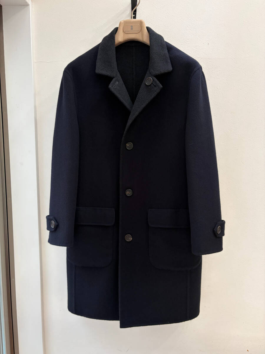 ブルネロクチネリ ダブルフェイス リバーシブル 4WAY カシミア チェスター コート ダークネイビー × ダークグレー size46 定価150万 美品