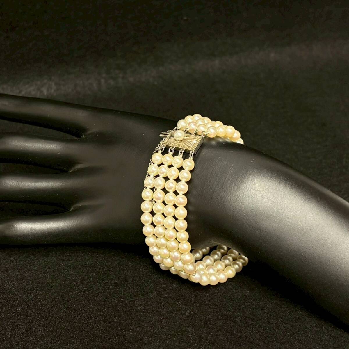 ■ 1円〜【現状保管品】 MIKIMOTO ミキモト パール 4連 ブレスレット 金具 SV シルバー サイズ約4.9~5.4mm 重量約32.7g ホワイト K163859
